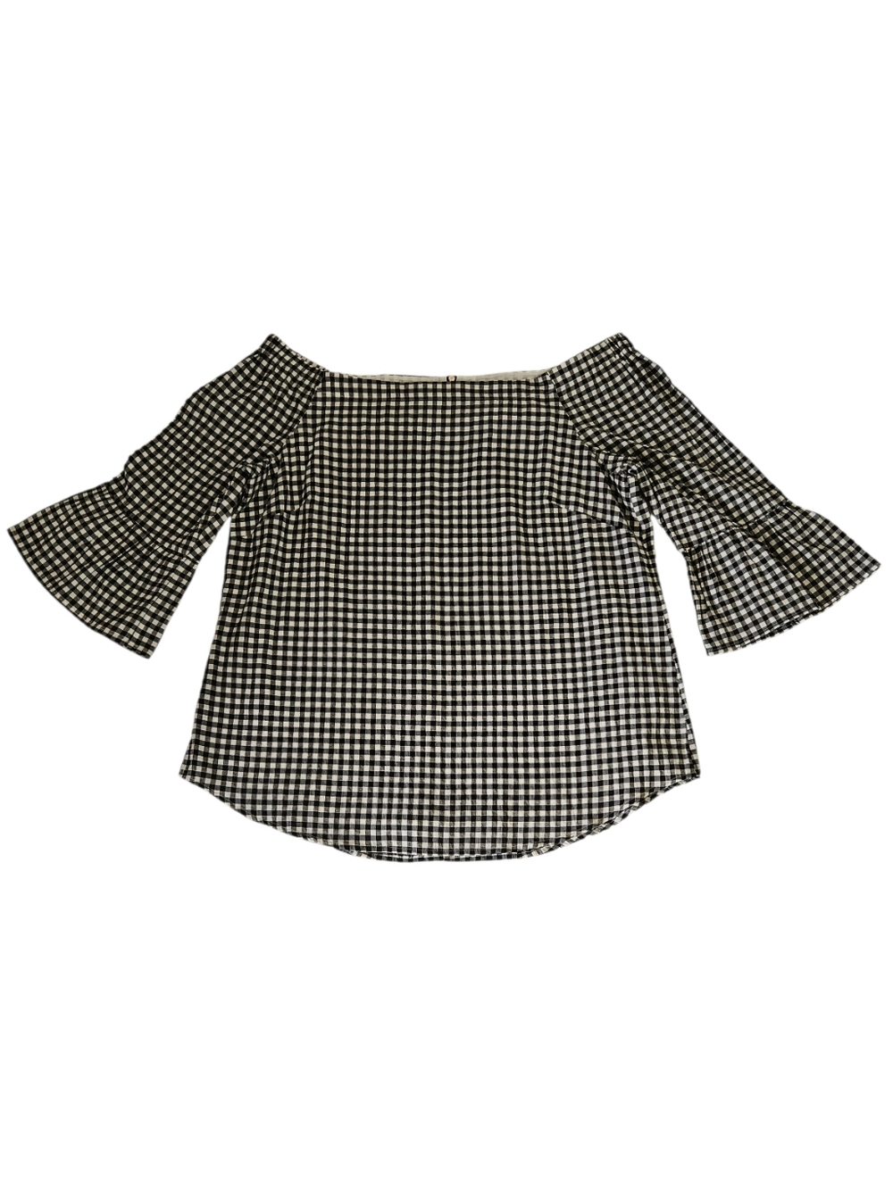White House Black Market Gingham Off-Shoulder Bell-Sleeve Top NEW Large WHBM